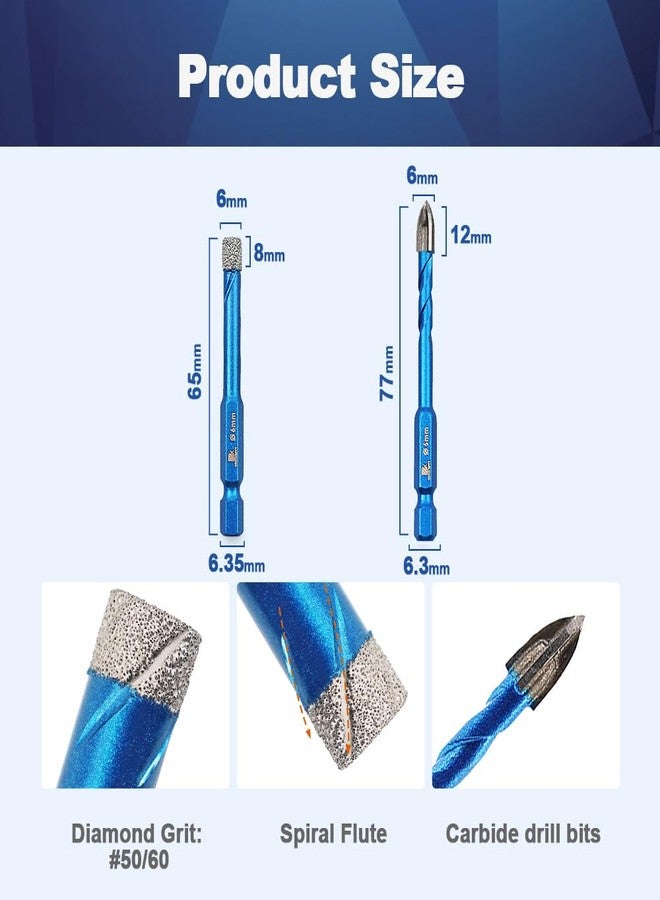 BRSCHNITT Diamond Drill Bit - BRSCHNITT 10pcs 1/4 inch Masonry Drill Bits Set for Porcelain Tile Ceramic Stone Granite Marble,Hex Shank Diamond Hole Saw Drill Bit - Image 2