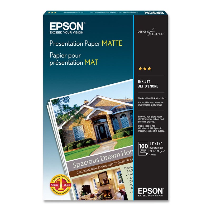 Epson Presentation Paper MATTE (11x17 Inches, 100 Sheets) (S041070),White - Image 1