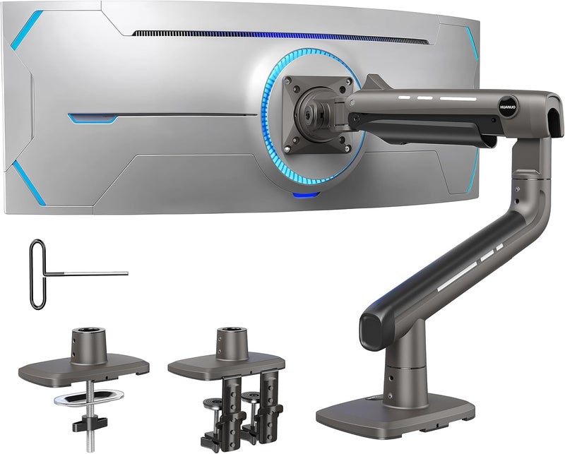 HUANUO TitanLift Heavy Duty Monitor Arm for Screens up to 49", Holds 44 lbs, Aluminum Ultrawide Screen Monitor Mount, Fully Adjustable Single Gaming Desk Mount with Dual C-Clamp, Max VESA 100x100mm - Image 1