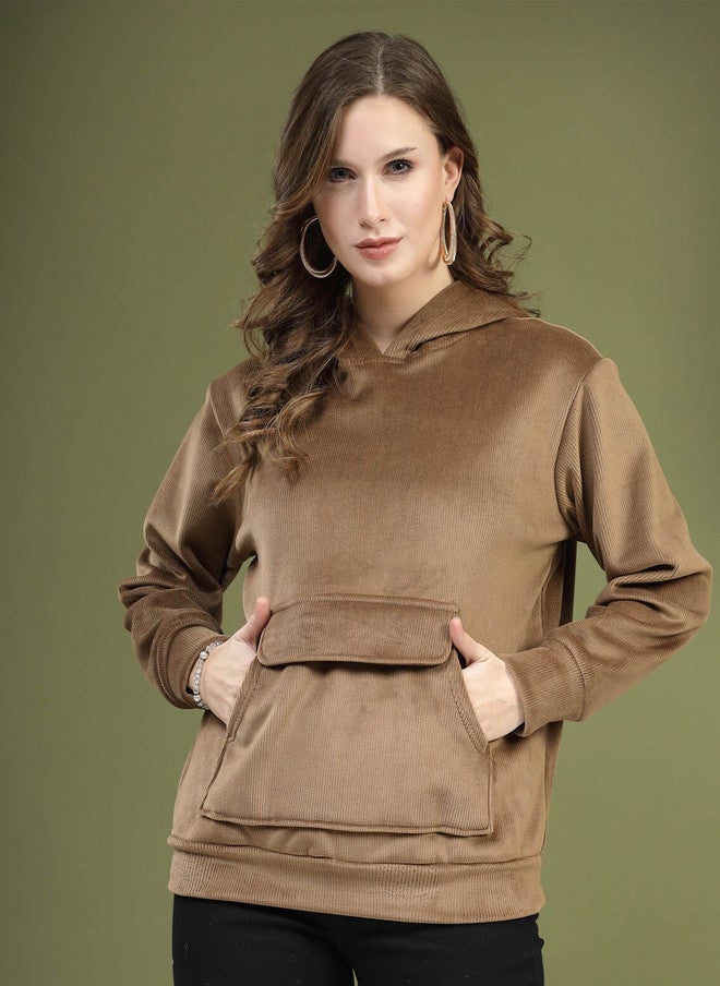 PlusS Brown Hooded Pullover Sweatshirt for Women - Image 1