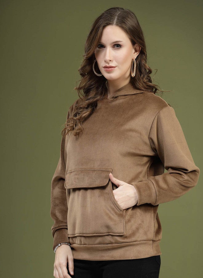 PlusS Brown Hooded Pullover Sweatshirt for Women - Image 4