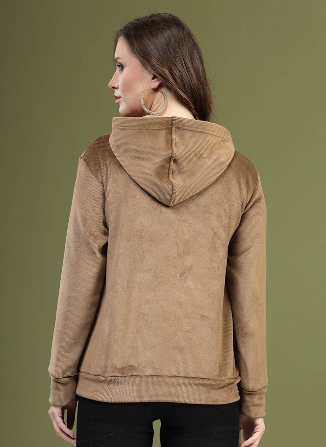 PlusS Brown Hooded Pullover Sweatshirt for Women - Image 5