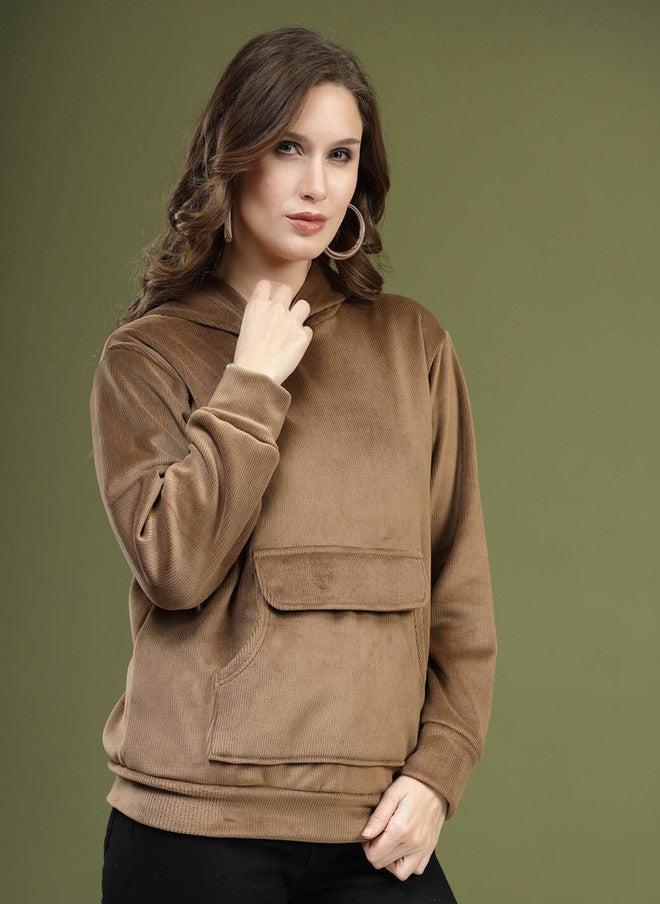 PlusS Brown Hooded Pullover Sweatshirt for Women - Image 3