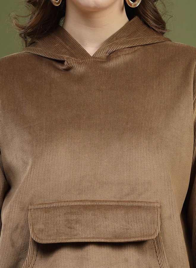 PlusS Brown Hooded Pullover Sweatshirt for Women - Image 2
