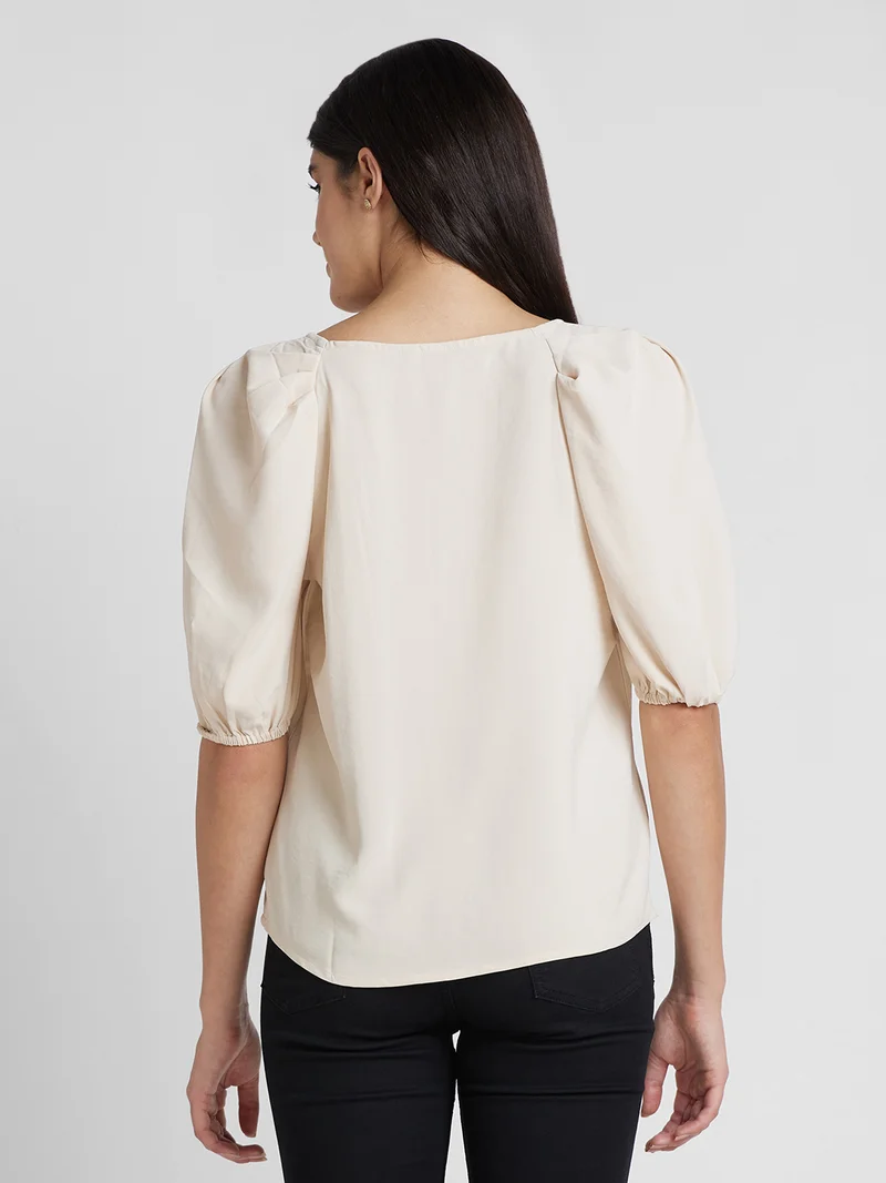 globus Women Puff Sleeve V-Neck Top