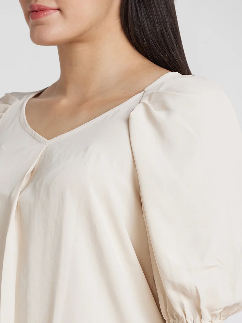 globus Women Puff Sleeve V-Neck Top