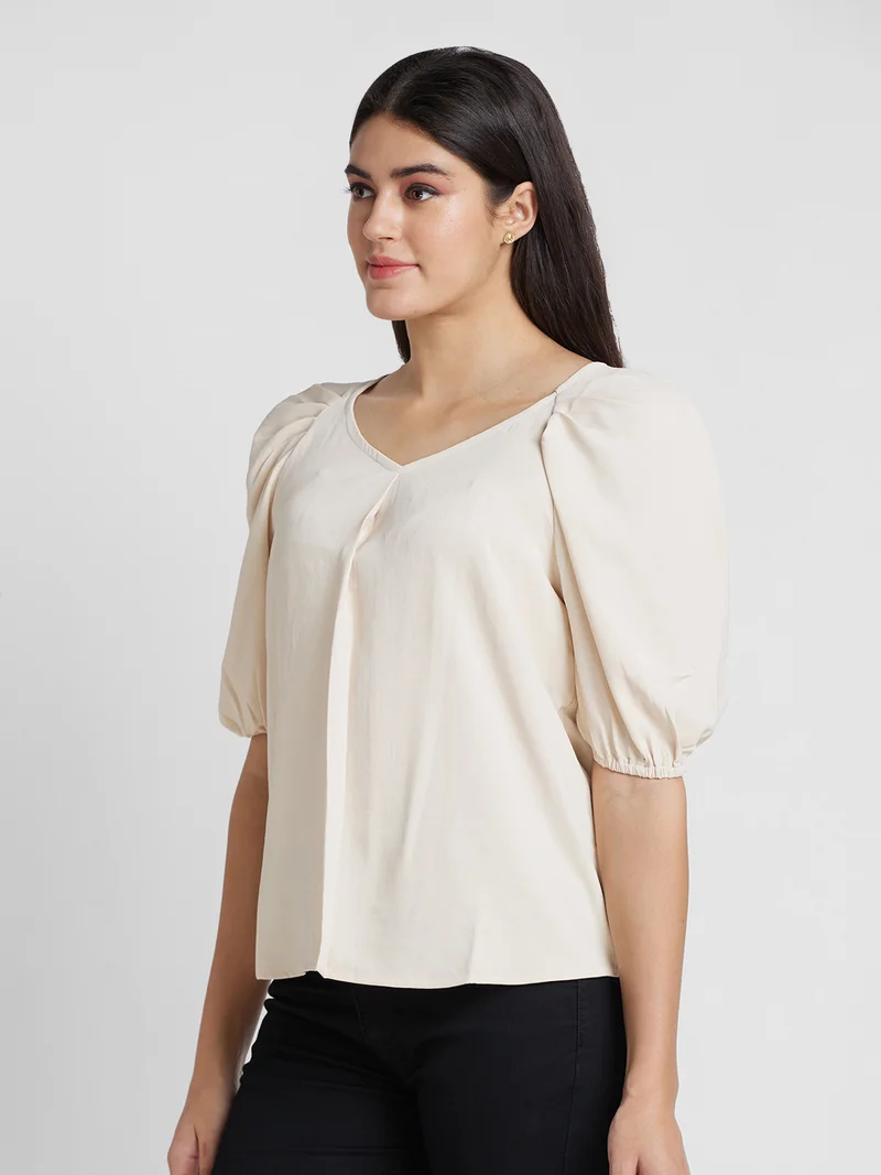 globus Globus Women Puff Sleeve V-Neck Top