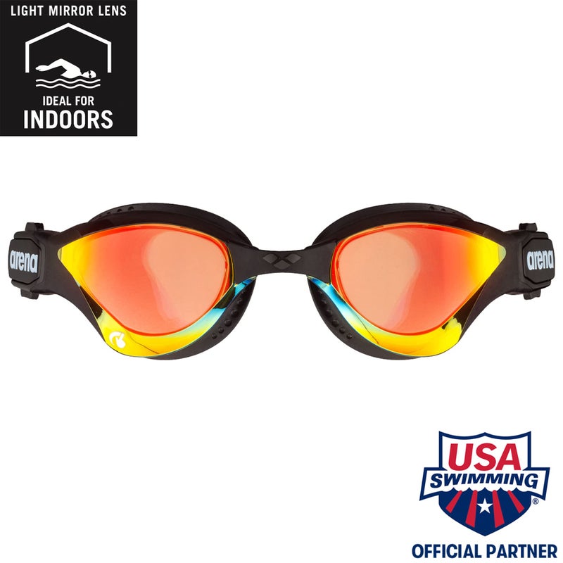 ARENA Unisex Adult Cobra Tri Swimming Goggles for Triathlon and Fitness Swipe Anti-Fog Wide Vision Mirror Lens, Yellow/Copper/Black - Image 2