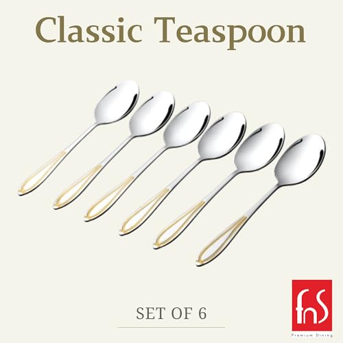 FnS - Stainless Steel, Classic 24 Karat Gold Plated Style - Teaspoon Set, Pack of 6 Units, Gold Color - Suitable for Dining Table Tea Service Kitchen Cutlery Setup Decorative Spoon Design Utility Use - Image 4