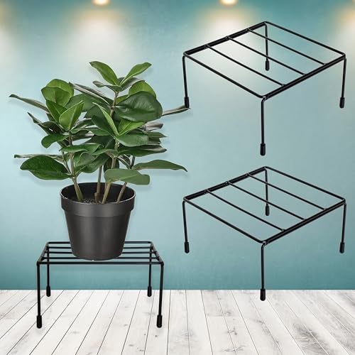 D&V ENGINEERING - Creative in innovation Metal Square Plant Stand Flower Pot Stand, Size: Width-21cm, Height-11.5cm (Pack of -2) Black - Image 1