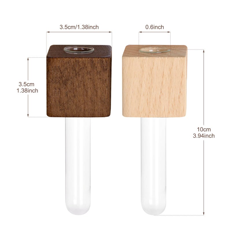 OtGalk Magnetic Test Tube Flower Vases for Refrigerator, Set of 2 Wooden Fridge Magnet Planters with Glass Tubes â€“ Light & Dark Wood Color, Propagation Station for Hydroponic Display (No Plant Included) - Image 3
