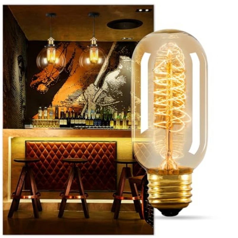 4 Pack E27 Vintage Edison Light Bulbs 40W Dimmable, Amber Glass T45 Spiral Filament Decorative Bulbs, 2700K Warm Glow for Home Lighting, Chandelier and Pendant Lamps - Image 2