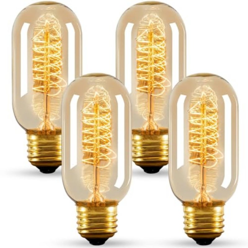 4 Pack E27 Vintage Edison Light Bulbs 40W Dimmable, Amber Glass T45 Spiral Filament Decorative Bulbs, 2700K Warm Glow for Home Lighting, Chandelier and Pendant Lamps - Image 1