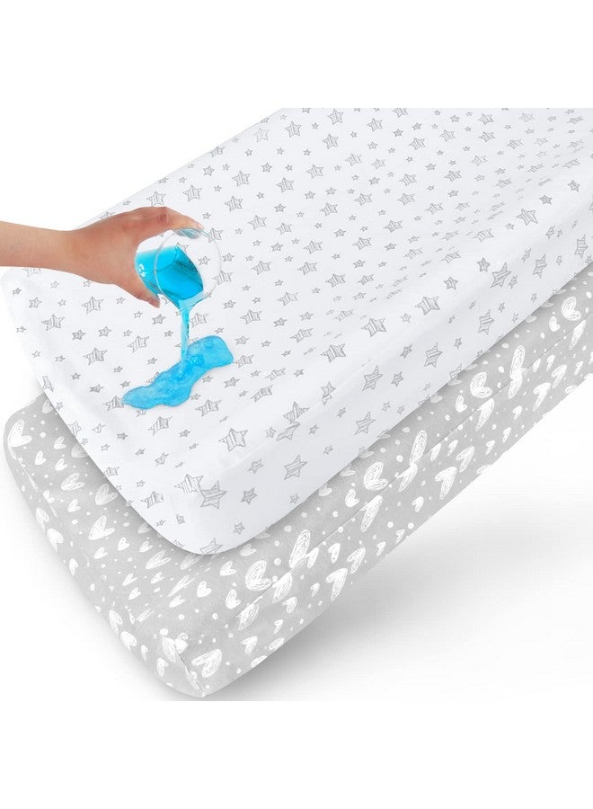 Biloban Waterproof Changing Pad Cover 2 Pack 100% Cotton Change Table Cover Sheets Ultra Soft Unisex White Grey Star Print - Image 1
