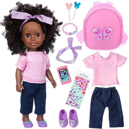 Ecore Fun 145 Inch Black Doll 145 Inch Baby Girl Doll and Clothes and Accessories Set African Washable Realistic Silicone Girl Dolls  Best Gift for Girls - Image 1