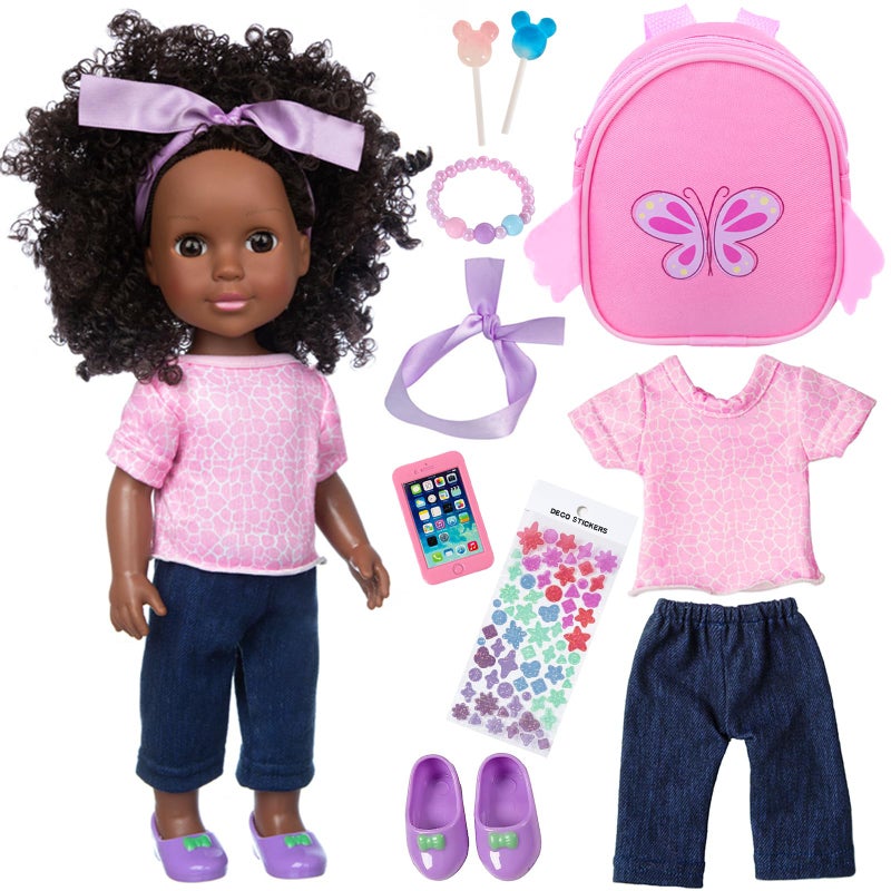 Ecore Fun 145 Inch Black Doll 145 Inch Baby Girl Doll and Clothes and Accessories Set African Washable Realistic Silicone Girl Dolls  Best Gift for Girls - Image 2