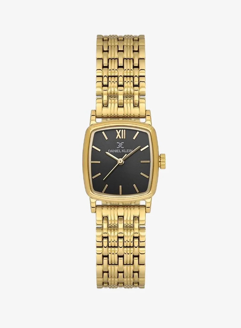 Daniel Klein Women's Stainless Steel Gold Alloy Case Analog Black Square Sunray Dial Japanese Quartz Premium 30 Meters Water Resistant