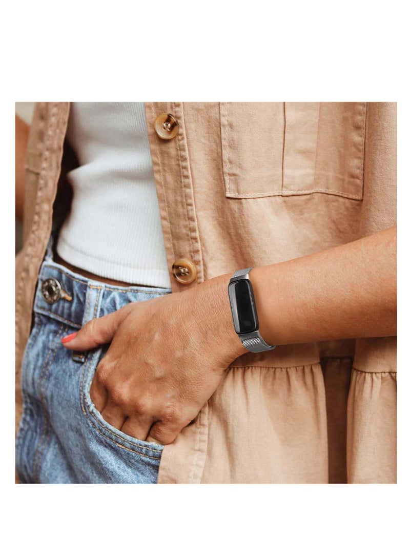 SYOSI Metal Strap, Compatible with Fitbit Luxe Straps for Women Men, Magnetic Clasp Stainless Steel Mesh Loop Adjustable Wristband Replacement Strap for Fitbit Luxe Fitness Tracker - Image 5