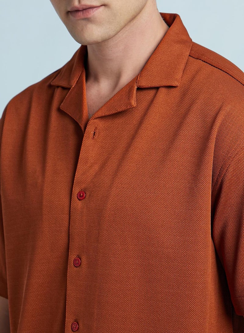 Dennis Lingo Men's Rust 100% Polyester Textured Button Down Relaxed Shirt  - Image 5