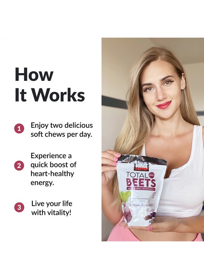 Force Factor Force Factor Total Beets Soft Chews with Beetroot, Nitrates, L-Citrulline, Grapeseed Extract, & Antioxidants, Healthy Energy Supplement with Elite Ingredients for Heart, Superfood, 180 Count, 3-Pack  - Image 4
