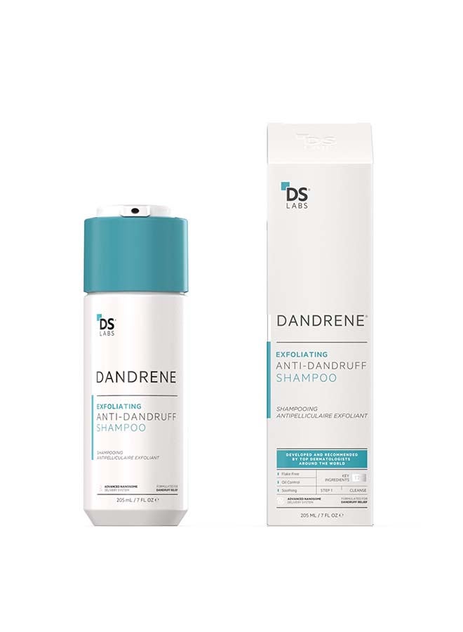 ds labs Dandrene Exfoliating Anti-dandruff Shampoo - for Flaky, Itchy Scalp, Exfoliating Shampoo for Dry Scalp, Seborrheic Dermatitis & Scalp Psoriasis, Color Safe, Sulfate Free, With Nanosome Technology 205ml - Image 1