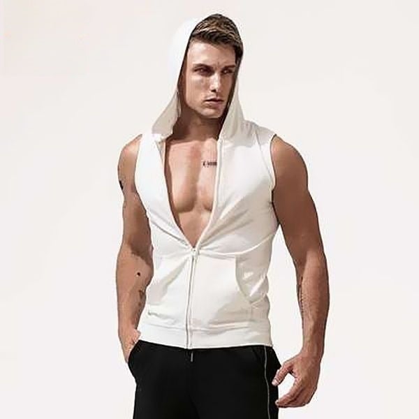 Mens Fitness Sleeveless Sweater Hooded Vest Cardigan Korean Sports Vest Slim Fit Top Waistcoat Summer Hoodie Coffee Cardigan  - Image 4