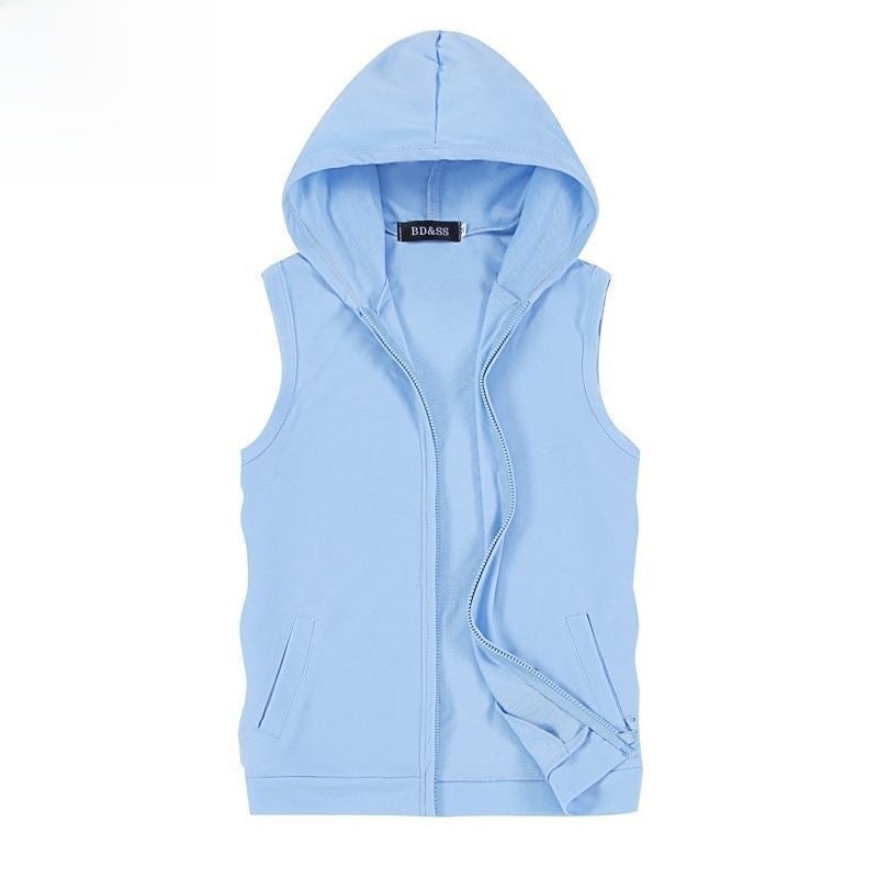 Mens Fitness Sleeveless Sweater Hooded Vest Cardigan Korean Sports Vest Slim Fit Top Waistcoat Summer Hoodie Coffee Cardigan  - Image 2