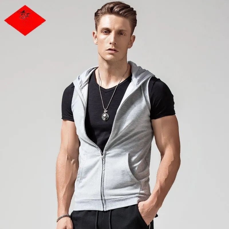 Mens Fitness Sleeveless Sweater Hooded Vest Cardigan Korean Sports Vest Slim Fit Top Waistcoat Summer Hoodie Coffee Cardigan  - Image 3