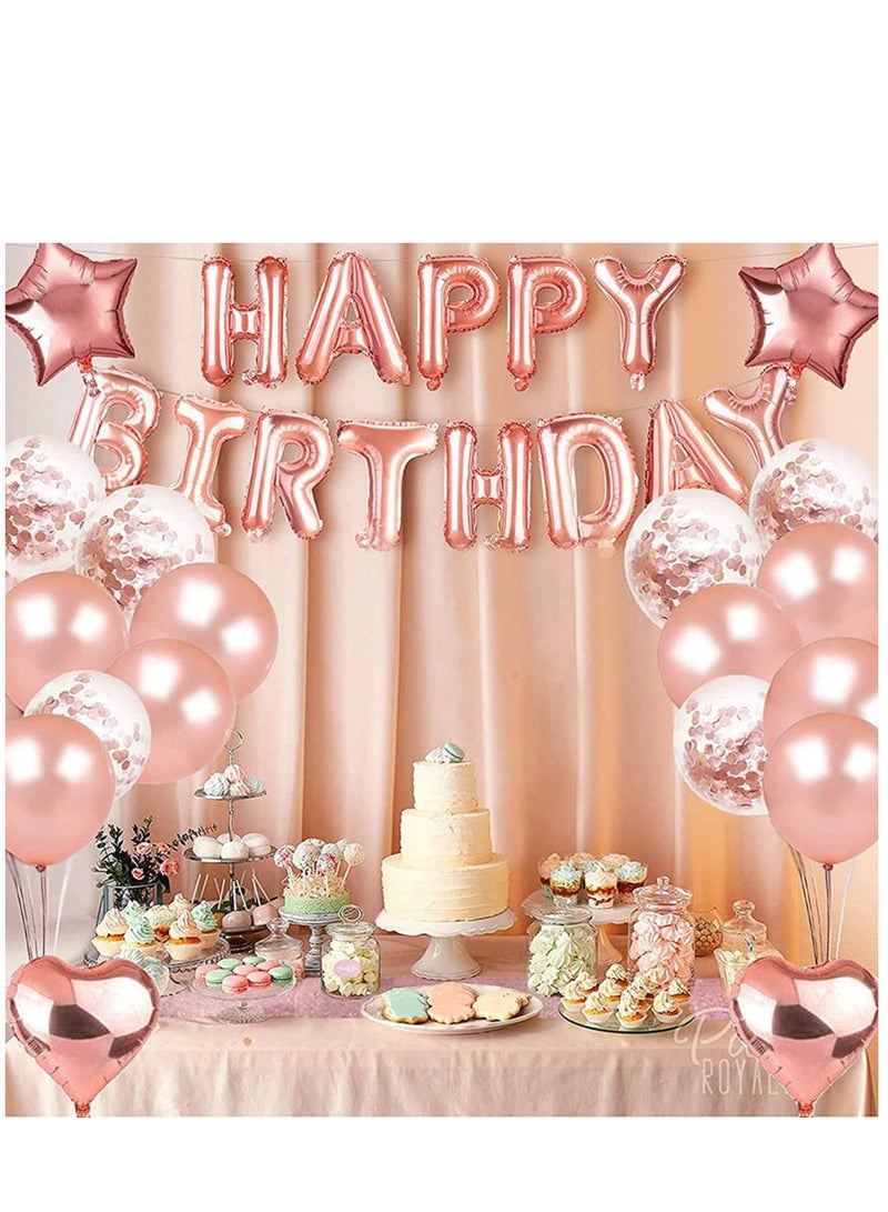 KASTWAVE Birthday Balloon Set Rose Gold Birthday Party Decorations Kit Birthday Party Supplies with Banners, Confetti Balloons, Heart Foil Balloons,Star Balloons great for Men Women Birthday Party - Image 5