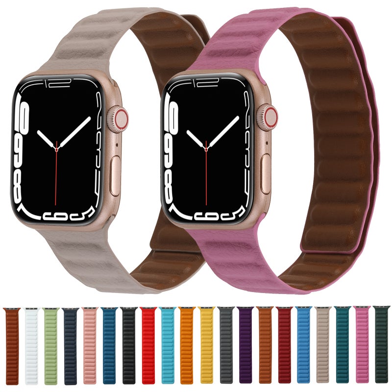 Magnetic Two-color Loop Slim Leather Watch Band For Apple Watch Series 9&8&7 41mm / SE 3&SE 2&6&SE&5&4 40mm / 3&2&1 38mm(Saddle Brown)