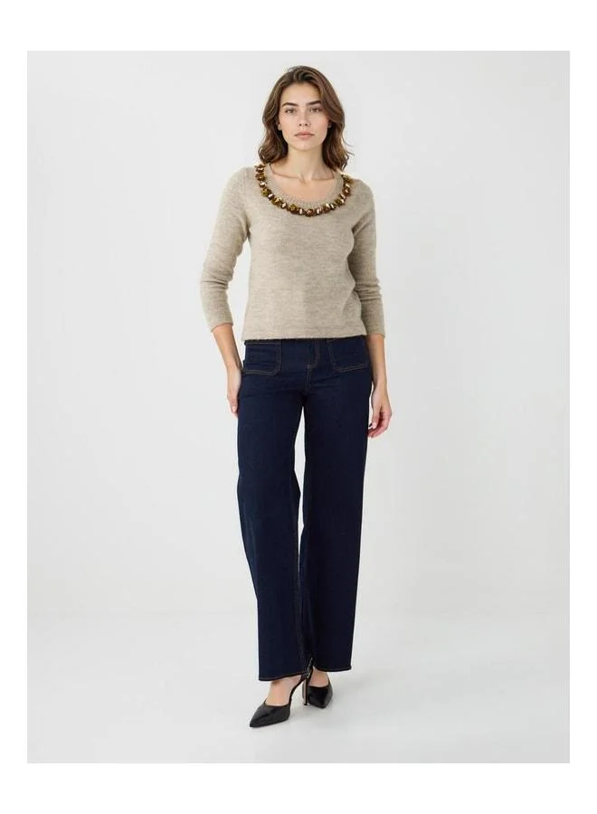 Jimmy Key Vizon U-Neck Long Sleeve Embroidered Knit Sweater.