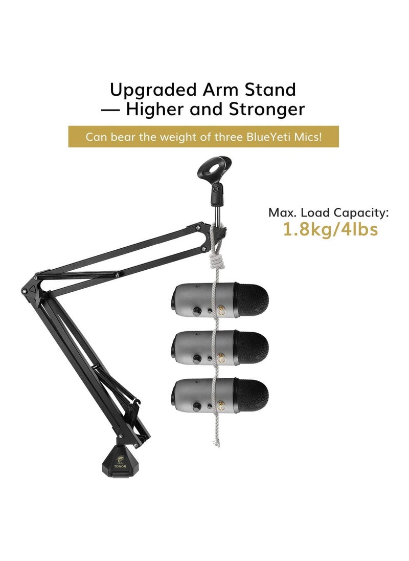 TONOR Microphone Arm Stand, TONOR Adjustable Suspension Boom Scissor Mic Stand with Pop Filter, 3/8" to 5/8" Adapter, Mic Clip, Upgraded Heavy Duty Clamp for Hyperx Blue Yeti Rode Elgato etc. Mics (T20)  - Image 2