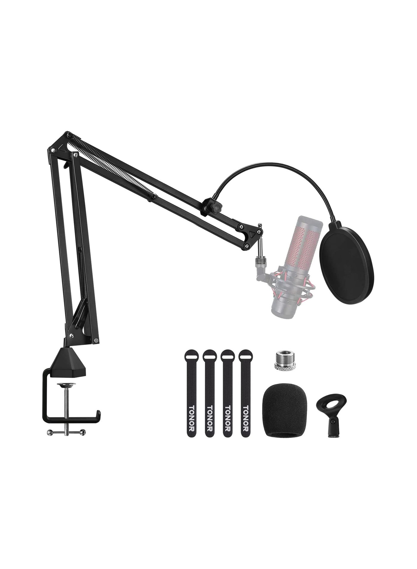 Microphone Arm Stand, TONOR Adjustable Suspension Boom Scissor Mic Stand with Pop Filter, 3/8" to 5/8" Adapter, Mic Clip, Upgraded Heavy Duty Clamp for Hyperx Blue Yeti Rode Elgato etc. Mics (T20)
