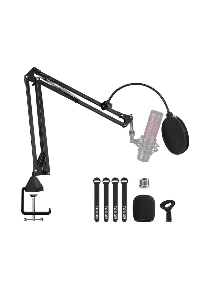 TONOR Microphone Arm Stand, TONOR Adjustable Suspension Boom Scissor Mic Stand with Pop Filter, 3/8" to 5/8" Adapter, Mic Clip, Upgraded Heavy Duty Clamp for Hyperx Blue Yeti Rode Elgato etc. Mics (T20)  - Image 1