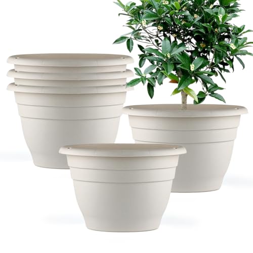 RooTrimmer Plant Pots Set of 5, 10" Outside Diameter Flower Pots, 8.5" Inner Diameter Plant Planters with Drainage Hole, Durable Garden Pots Perfect for Indoor & Outdoor Plant Planting, Decor, White - Image 1