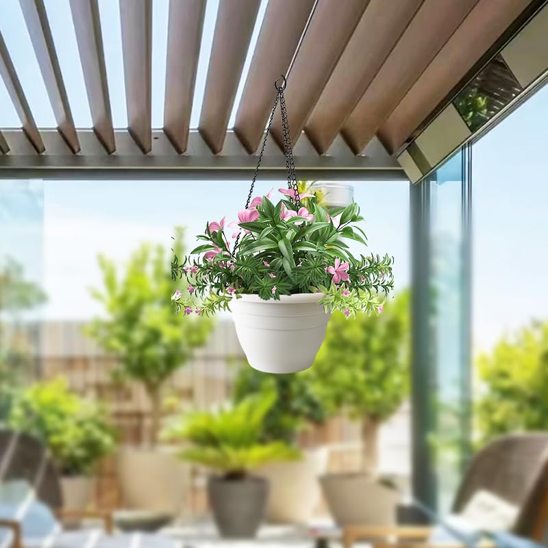 RooTrimmer Plant Pots Set of 5, 10" Outside Diameter Flower Pots, 8.5" Inner Diameter Plant Planters with Drainage Hole, Durable Garden Pots Perfect for Indoor & Outdoor Plant Planting, Decor, White - Image 4