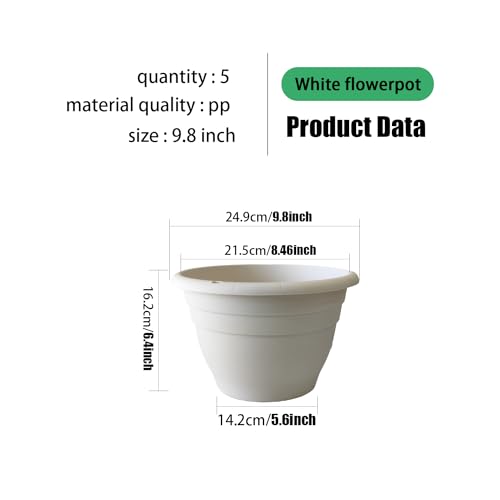 RooTrimmer Plant Pots Set of 5, 10" Outside Diameter Flower Pots, 8.5" Inner Diameter Plant Planters with Drainage Hole, Durable Garden Pots Perfect for Indoor & Outdoor Plant Planting, Decor, White - Image 3