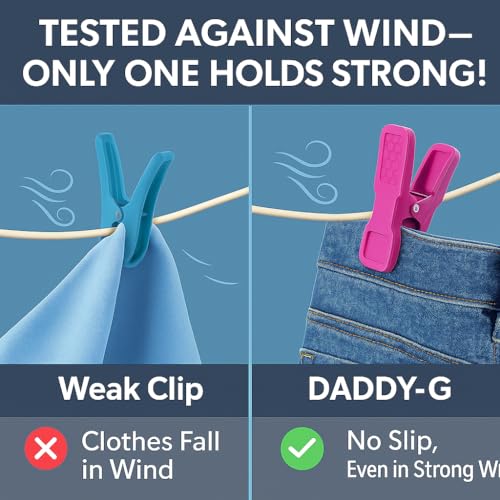 DADDY - G DADDY-G® Heavy Duty Cloth Clips for Drying | Extra Strong Plastic Clothes Pegs | Rust-Free, Windproof Clips for Indoor & Outdoor Use (Multicolour, 10cm) - Image 4