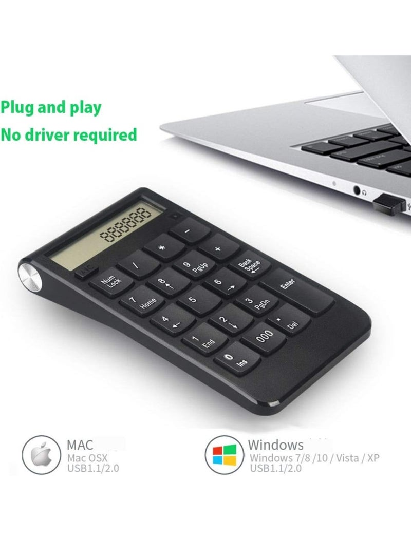 20 Keys Wireless Numeric Keypad, Portable 2.4GHz Wireless Keyboard, with Calculator Function, Suitable for Computers and Laptops with Universal USB Charged with System