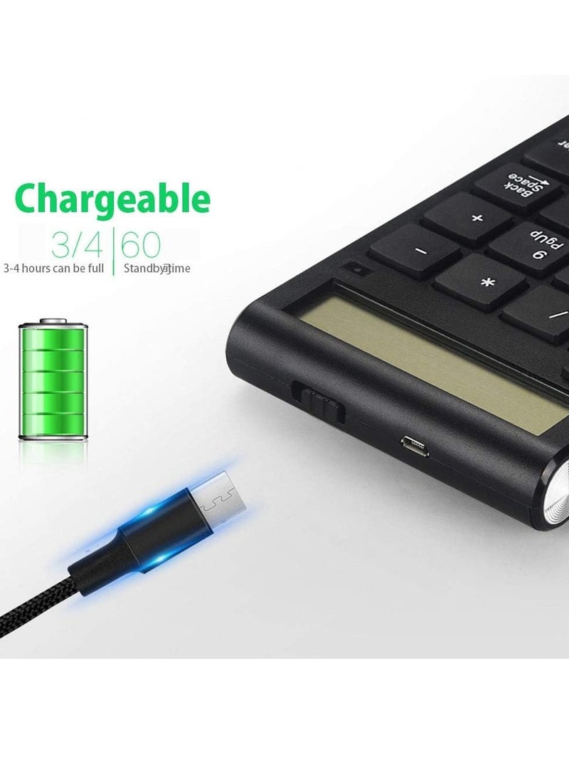 20 Keys Wireless Numeric Keypad, Portable 2.4GHz Wireless Keyboard, with Calculator Function, Suitable for Computers and Laptops with Universal USB Charged with System
