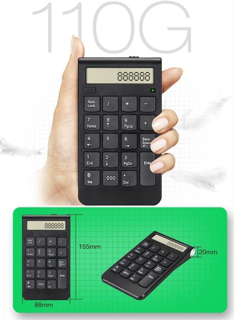 20 Keys Wireless Numeric Keypad, Portable 2.4GHz Wireless Keyboard, with Calculator Function, Suitable for Computers and Laptops with Universal USB Charged with System