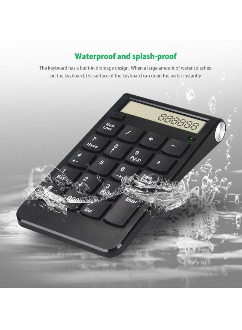 20 Keys Wireless Numeric Keypad, Portable 2.4GHz Wireless Keyboard, with Calculator Function, Suitable for Computers and Laptops with Universal USB Charged with System