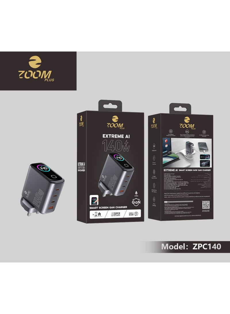 ZOOM PLUS ZPC140 Extreme AI 140W GaN Charger with Smart Display and Multiple USB-C and USB-A Ports for Charging Laptops, Phones, and Smart Devices - Image 4