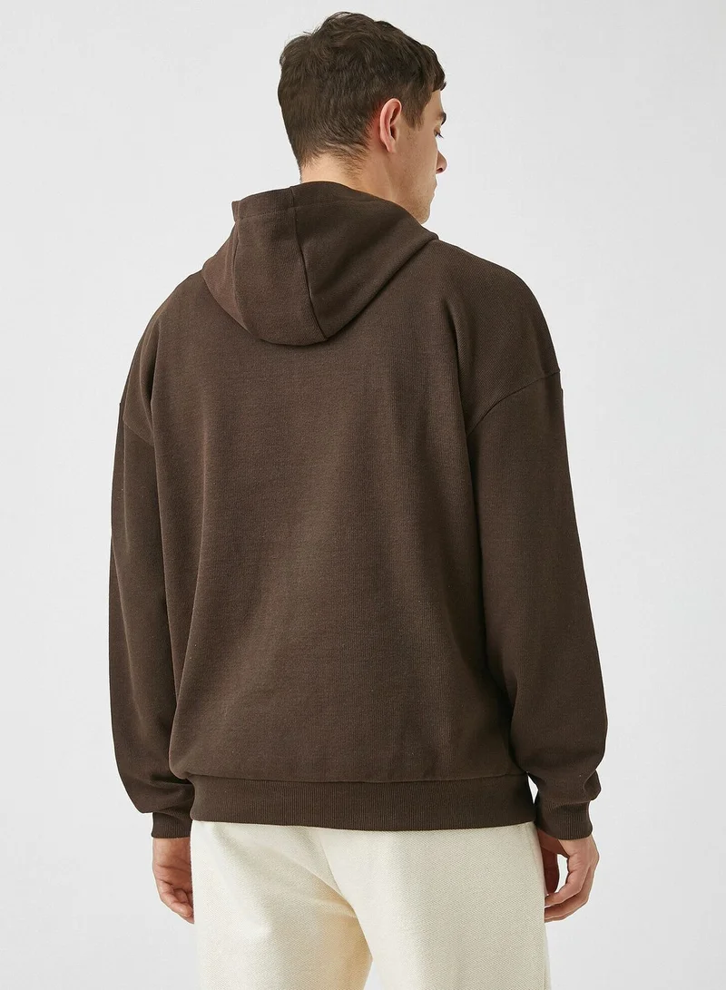 KOTON Oversized Fox Embroided Hoodie