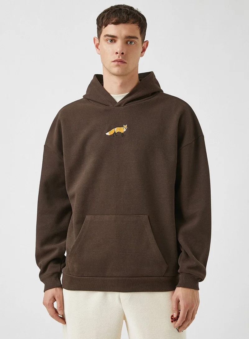 KOTON Oversized Fox Embroided Hoodie