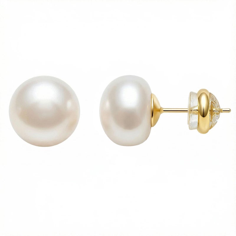EFTKOY Natural Freshwater Cultured Pearl Stud Earrings for Women, 8mm AAAA+ Handpicked, 925 Sterling Silver 18k Gold Plated Hypoallergenic Jewelry - Image 1