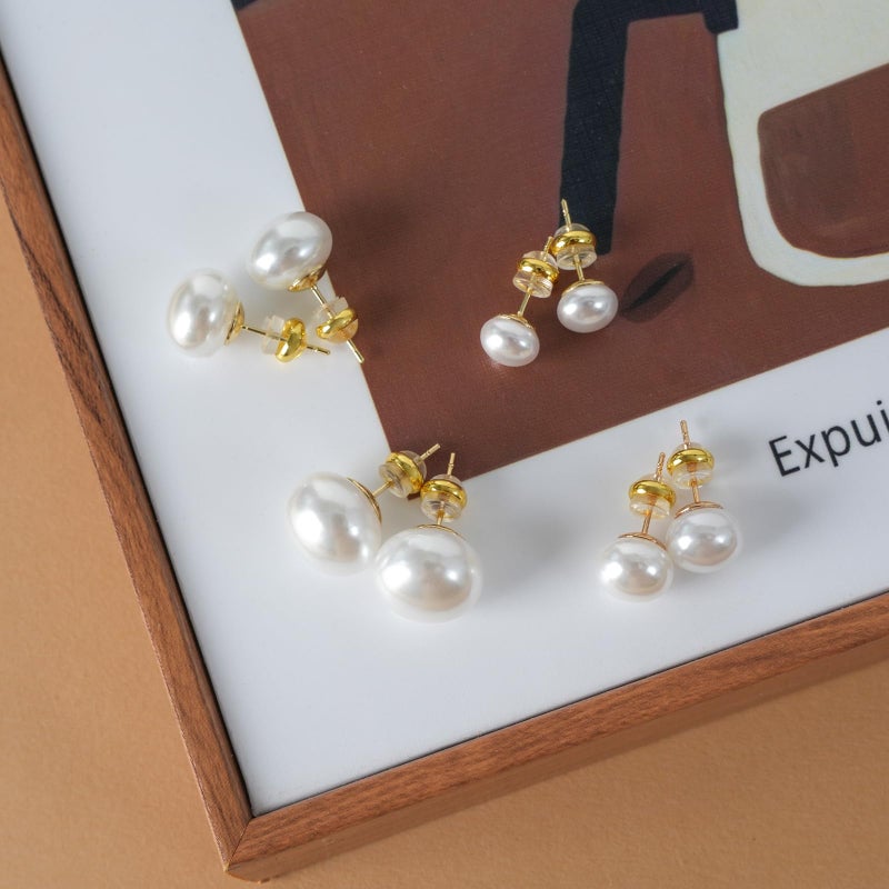 EFTKOY Natural Freshwater Cultured Pearl Stud Earrings for Women, 8mm AAAA+ Handpicked, 925 Sterling Silver 18k Gold Plated Hypoallergenic Jewelry - Image 4