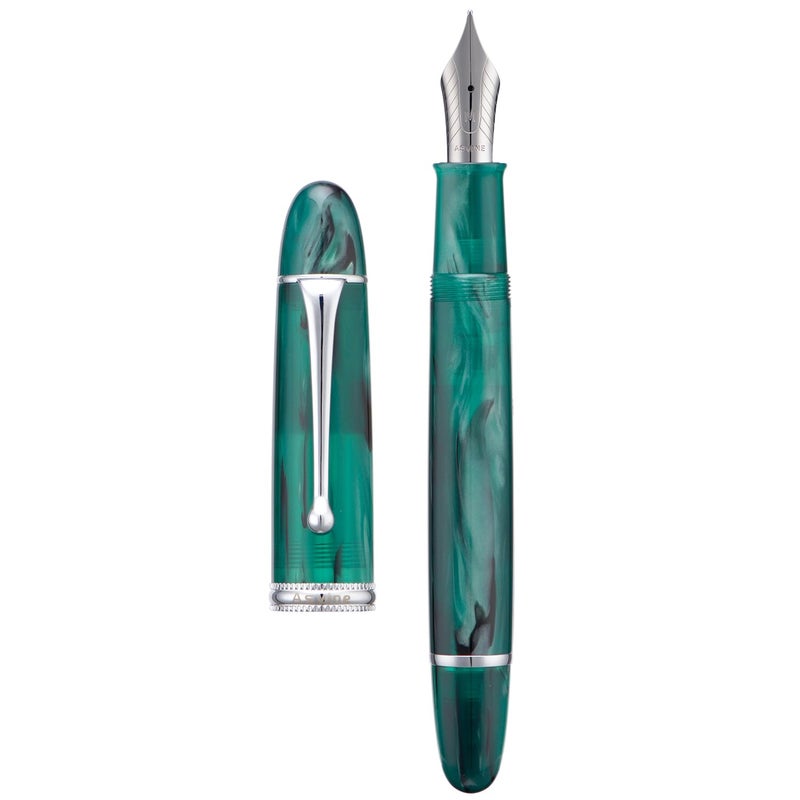 Asvine V800 Fountain Pen Vacuum Filling System with Large Ink Capacity Smooth Number 8 Medium Nib with Gift Case and Wrench Green Acrylic - Image 2