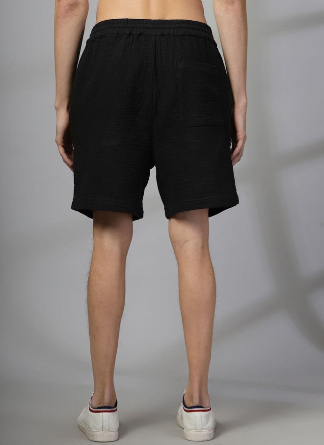 Rue Collection شورتات قطنية منسوجة سوداء بتصميم عادي للرجال - Image 4