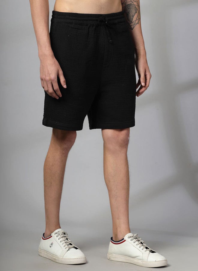 Rue Collection شورتات قطنية منسوجة سوداء بتصميم عادي للرجال - Image 2